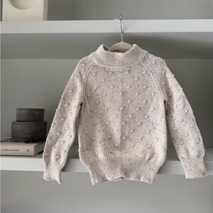 Dotty knit Cozy Cream Textured Pom-Pom Mock Neck Sweater